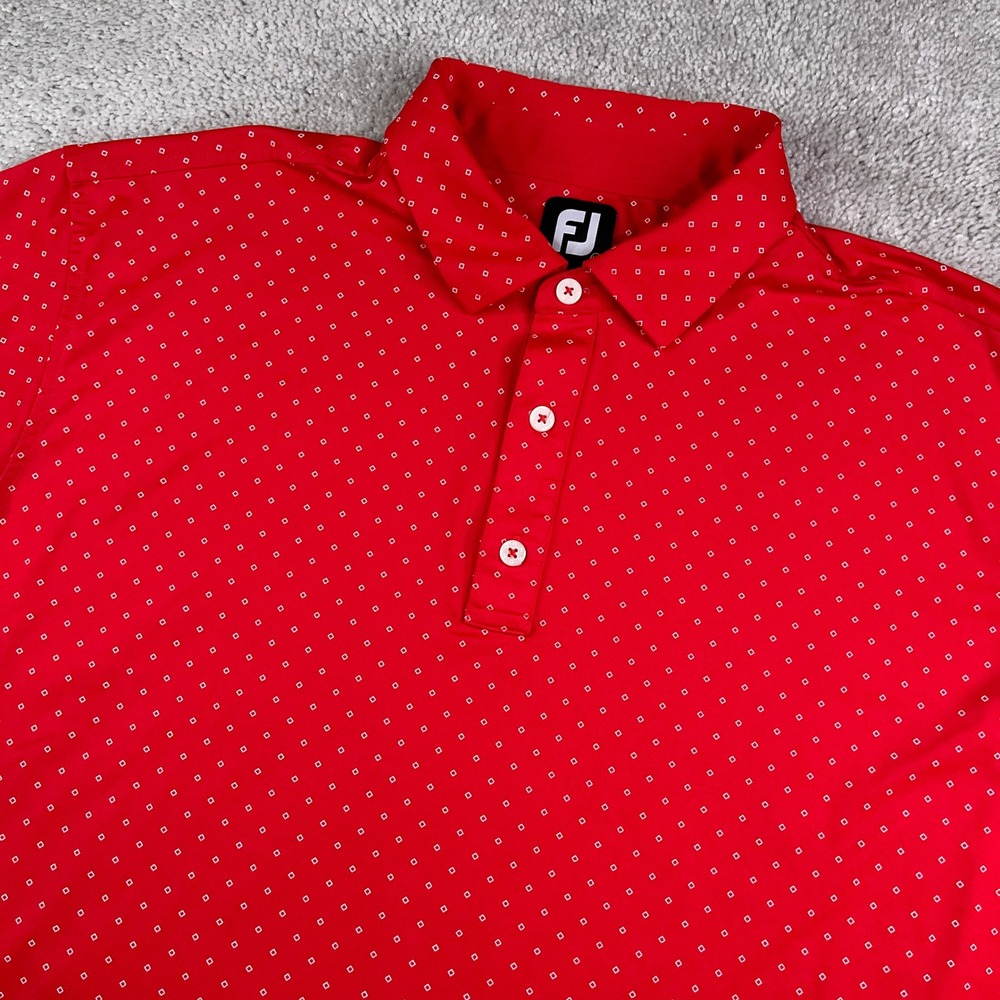 FootJoy Polo Shirt Mens XL Red Geometric Print Short Sleeve Performance Golf